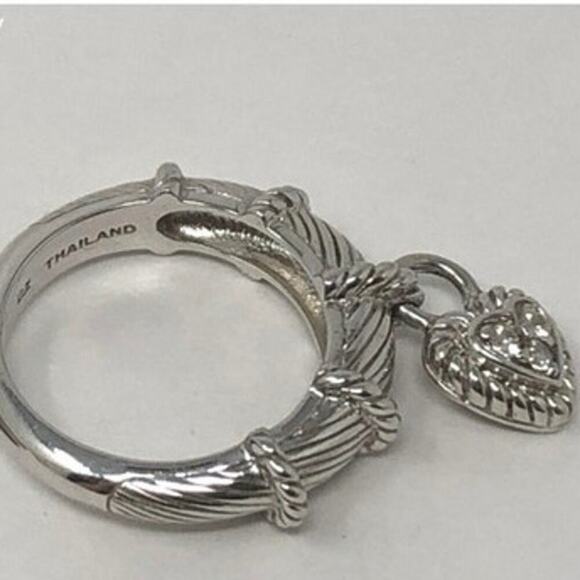 Judith Ripka Dangle Heart Charm CZ Diamonique Sterling‎ Silver Ring Size 7 - Picture 3 of 16